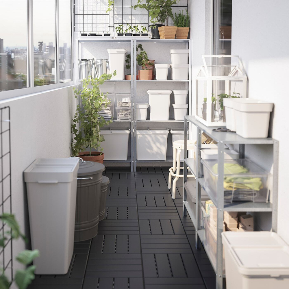 IKEA HÅLLBAR  (ИКЕА ХÅЛЛБАР)  -  Корзина с крышкой, светло-серый, 22 л