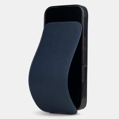 Чехол iPhone 16 Pro Max натуральная кожа сафьяно, темно-синего цвета