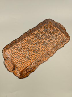 Поднос прямоугольный декоративный 35*18 "Цветок" металлический /ACAR. Турция (серебристый)