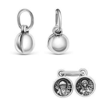 Подвеска "Слезка". Образы внутри: Пантелеймон Целитель/Спиридон Тримифунтский. Серебро