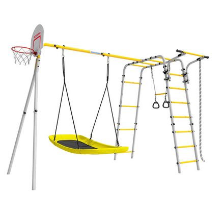 Детский спортивный комплекс для дачи ROMANA Акробат - 2 (желтый/серый) (с качелями-гнездо «Лодка»)