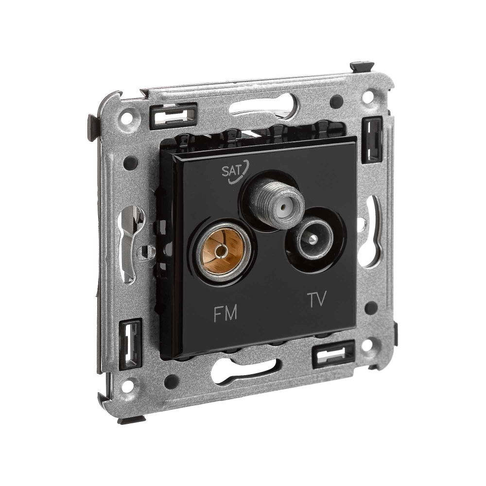 Розетка TV-FM-SAT в стену, "Avanti", "Черный квадрат"