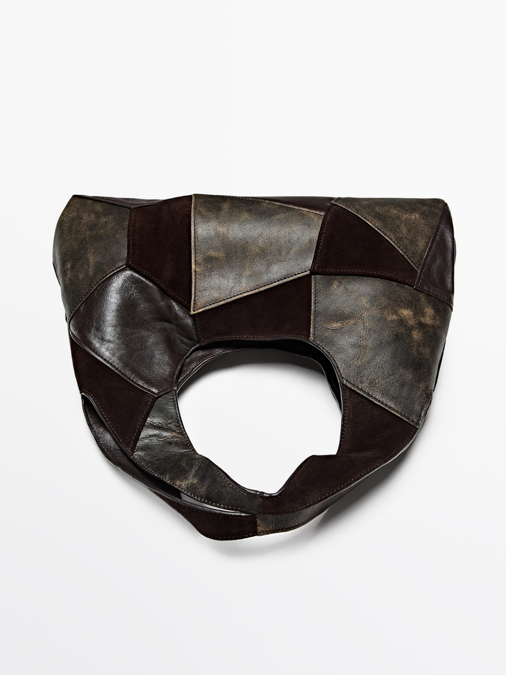 Massimo Dutti Средняя сумка из замши в стиле пэчворк, коричневый