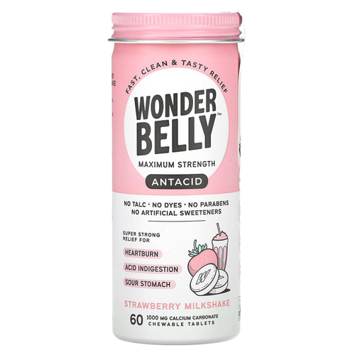 Wonderbelly, Antacid, клубничный молочный коктейль, 60 жевательных таблеток (1000 мг в каждой таблетке)
