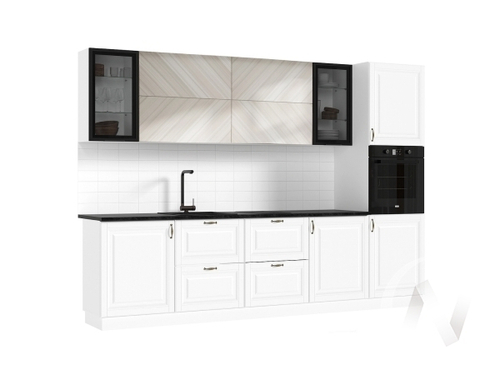 Кухня Престиж 3;0м Компоновка №1 (белый/браш вайт; прайм жемчуг/кастилло темный)