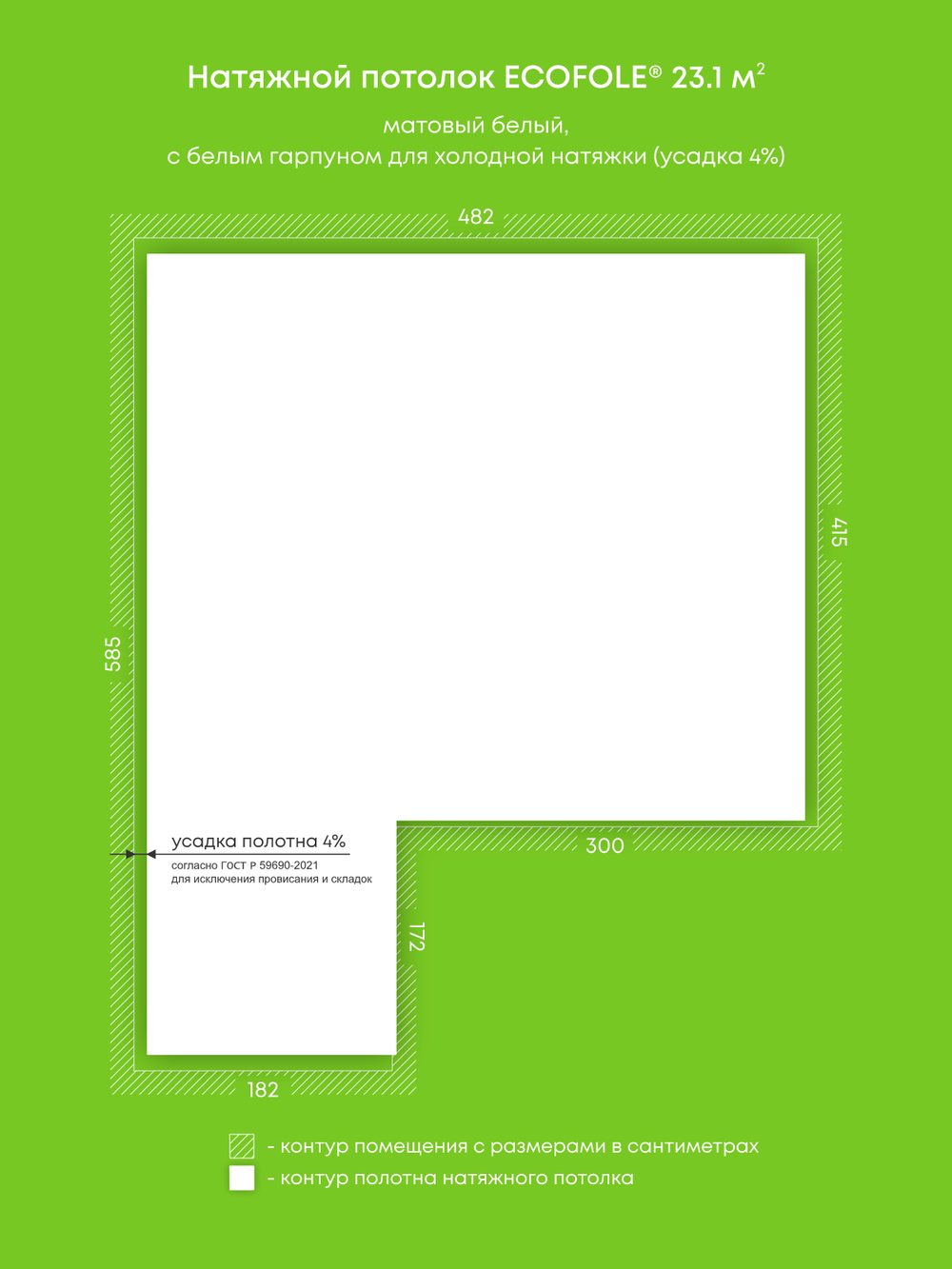 Матовый натяжной потолок 23.1 м2