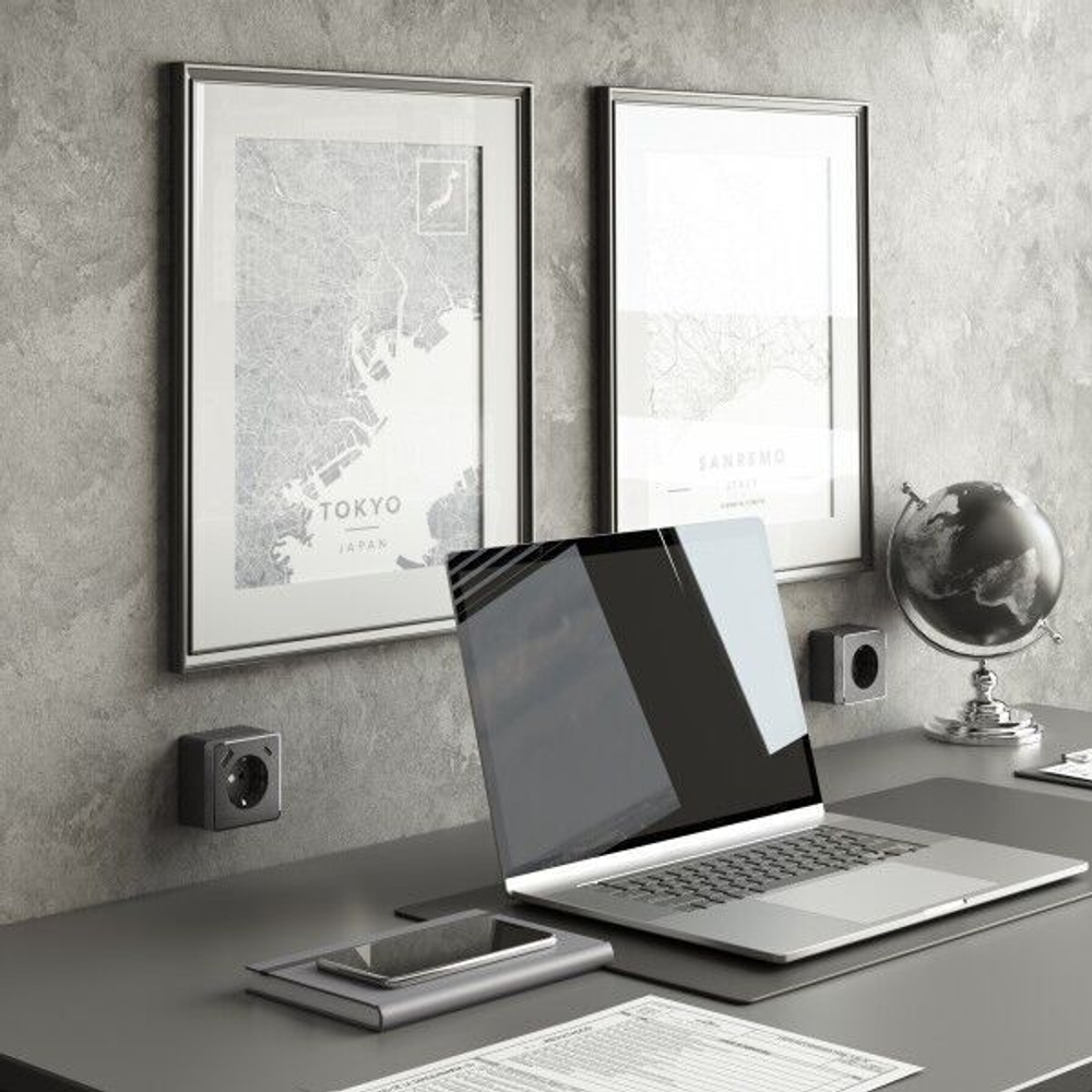 Розетка с заземлением, шторками и USB тип A+C Gallant (графит рифленый)