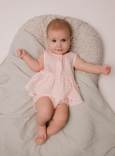 1512-339 Боди-платье из муслина (клетка розовая)