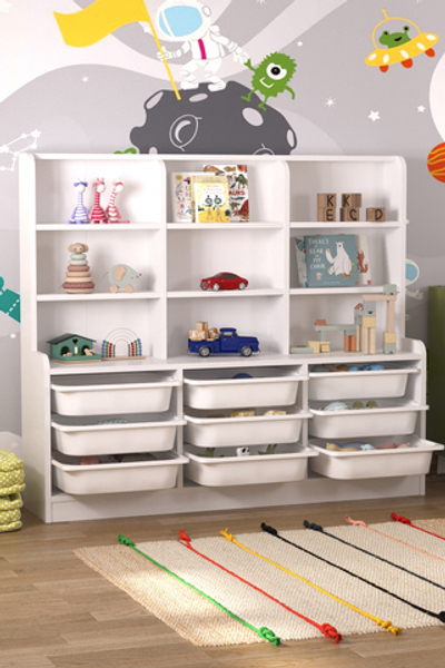 Стеллаж ALMINA с 9 выдвижными ящиками - белый