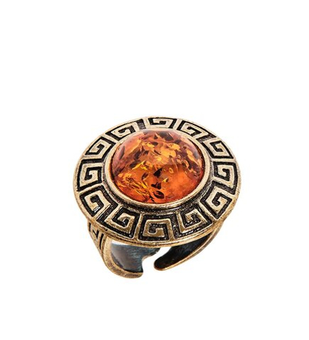 AM-2482 Кольцо «Орнамент» (латунь, янтарь)