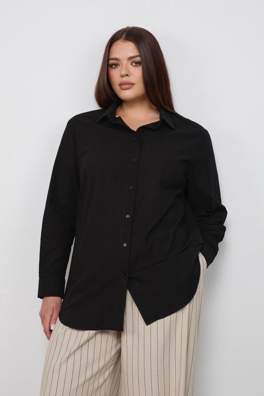 Рубашка свободного кроя из тонкого хлопка, черный