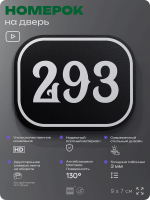 Номерок на дверь квартиры 293, для кабинета, офиса, шильдик 9 х 7 см, черный, Айдентика Технолоджи