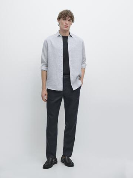 Massimo Dutti Зауженные льняные брюки, темно-синий