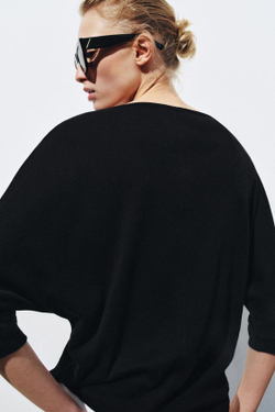 ZARA ХЛОПКОВАЯ ФУТБОЛКА С КРУГЛЫМ ВЫРЕЗОМ, ЧЕРНЫЙ