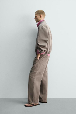 ZARA БРЮКИ RELAXED FIT С ЗАКЛЕПКАМИ LIMITED EDITION, ПЕСОЧНЫЙ МЕЛАНЖ