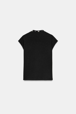 ZARA ФУТБОЛКА С КОРОТКИМИ РУКАВАМИ И БУСИНАМИ, ЧЕРНЫЙ