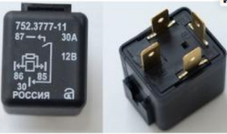 Реле 4-х конт  30А без уха 12В АВАР 752.3777-11/75-3777-11 с резистором (конт 4желт)