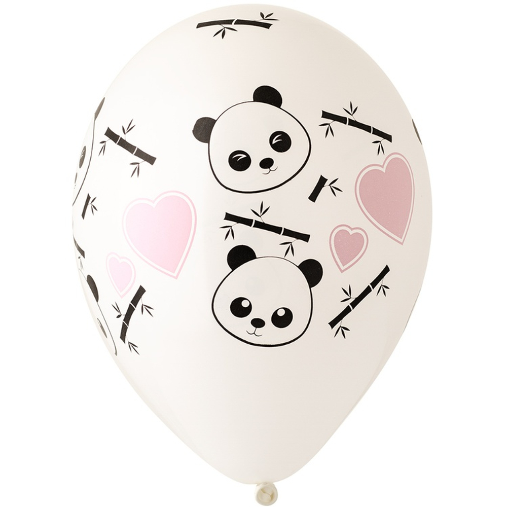 Шар латексный 35см Панда и Сердца (Белый)