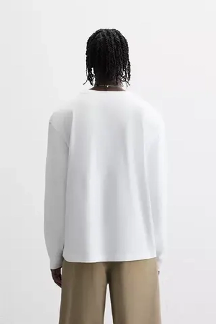 ZARA БАЗОВАЯ ФУТБОЛКА С ДЛИННЫМИ РУКАВАМИ, ЖЕЛТОВАТО-БЕЛЫЙ