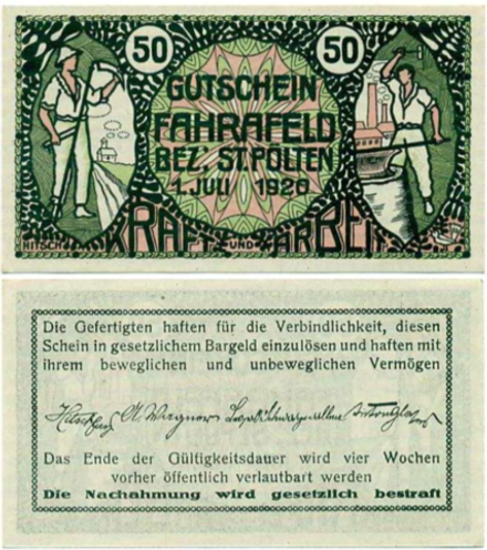 Австрия 50 геллеров 1920 Фарафельд aUNC