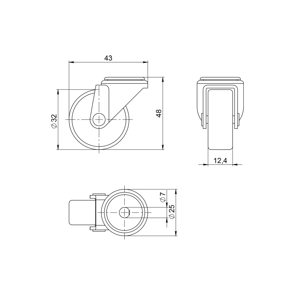 Опора колесная WL/B-30P/15kg пластик, под винт M6