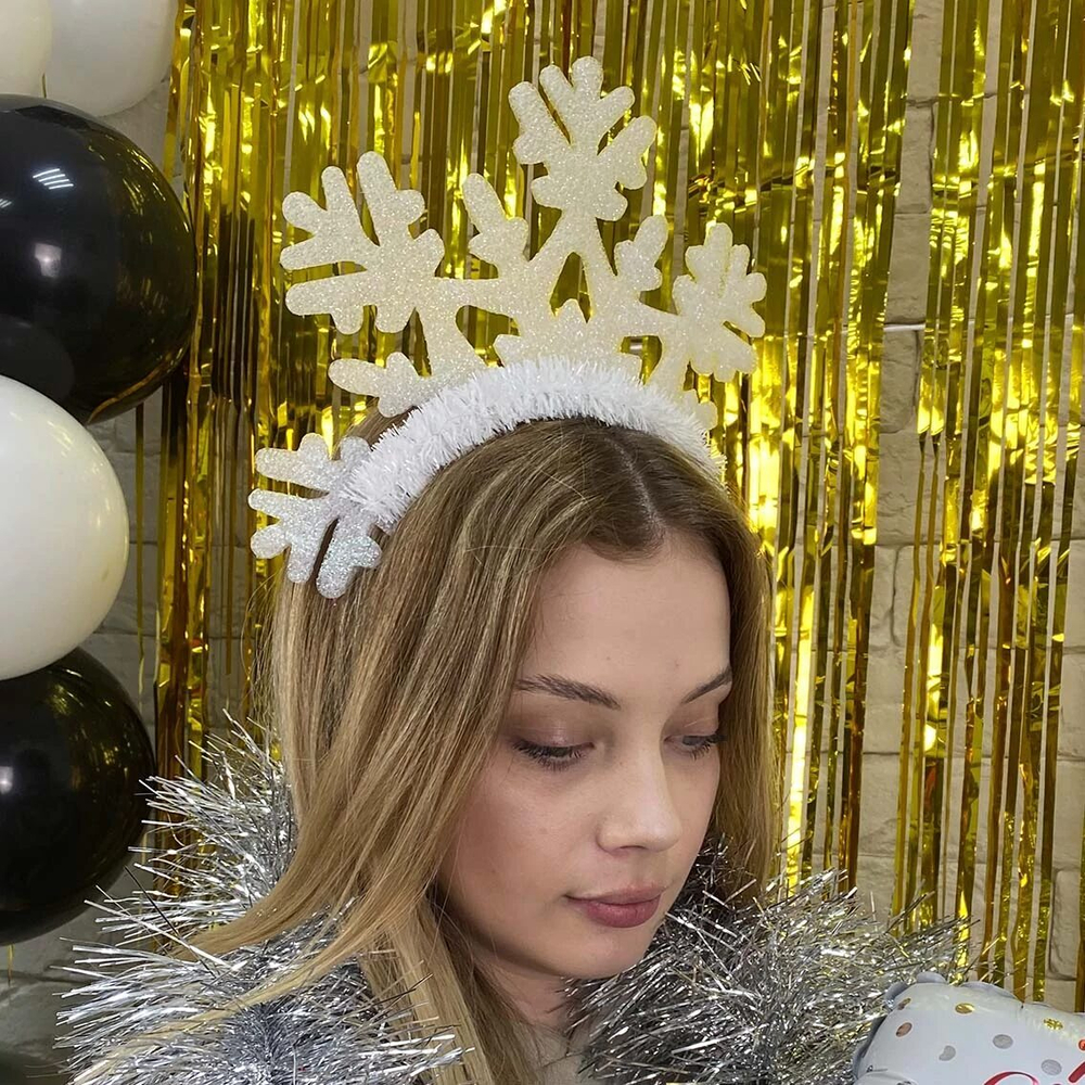 Ободок Снежинка с мишурой белая блеск