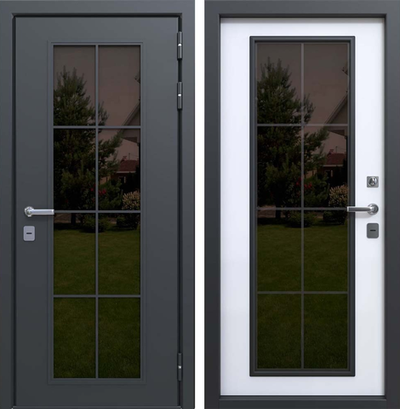 Металлическая входная дверь Серый муар со стеклопакет - 1081