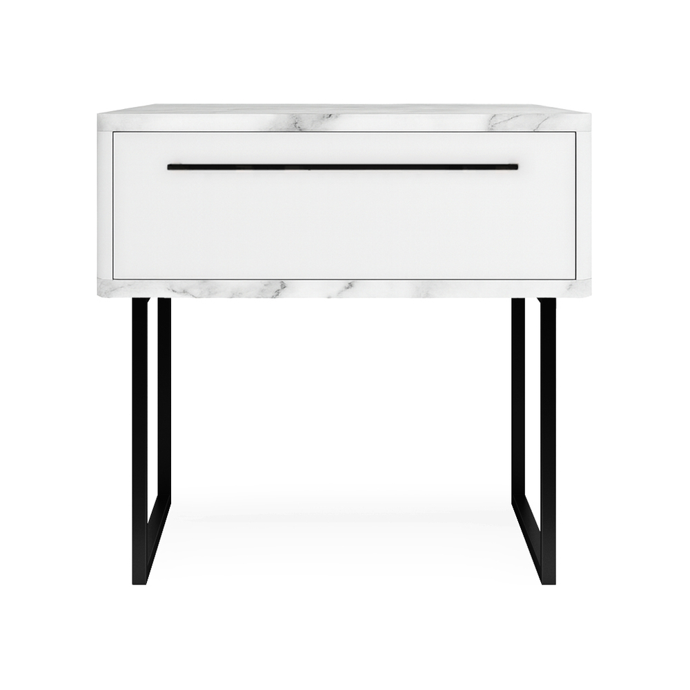 Тумба прикроватная на ножках ROYAL 5201 эко (Мрамор Каррара-Черный-р.черная)