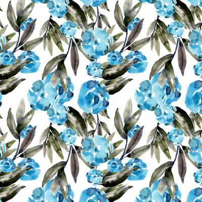 акварельные голубые розы и эвкалипт