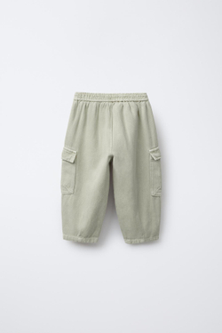 ZARA БРЮКИ-КАРГО ИЗ ТВИЛА, СВЕТЛЫЙ ХАКИ