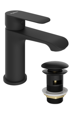 Смеситель для раковины STWORKI Копенгаген S42010BK + донный клапан SW-001BK черный матовый