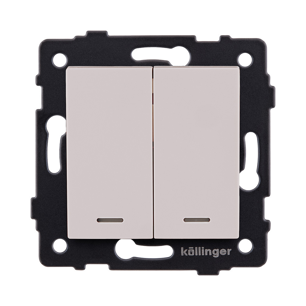 Выключатель кнопочный 2-клавишный 10А/250В с LED подсветкой, кашемир матовый Kollinger REA-S-014CM для Aspekt, Eleganz, Reflex