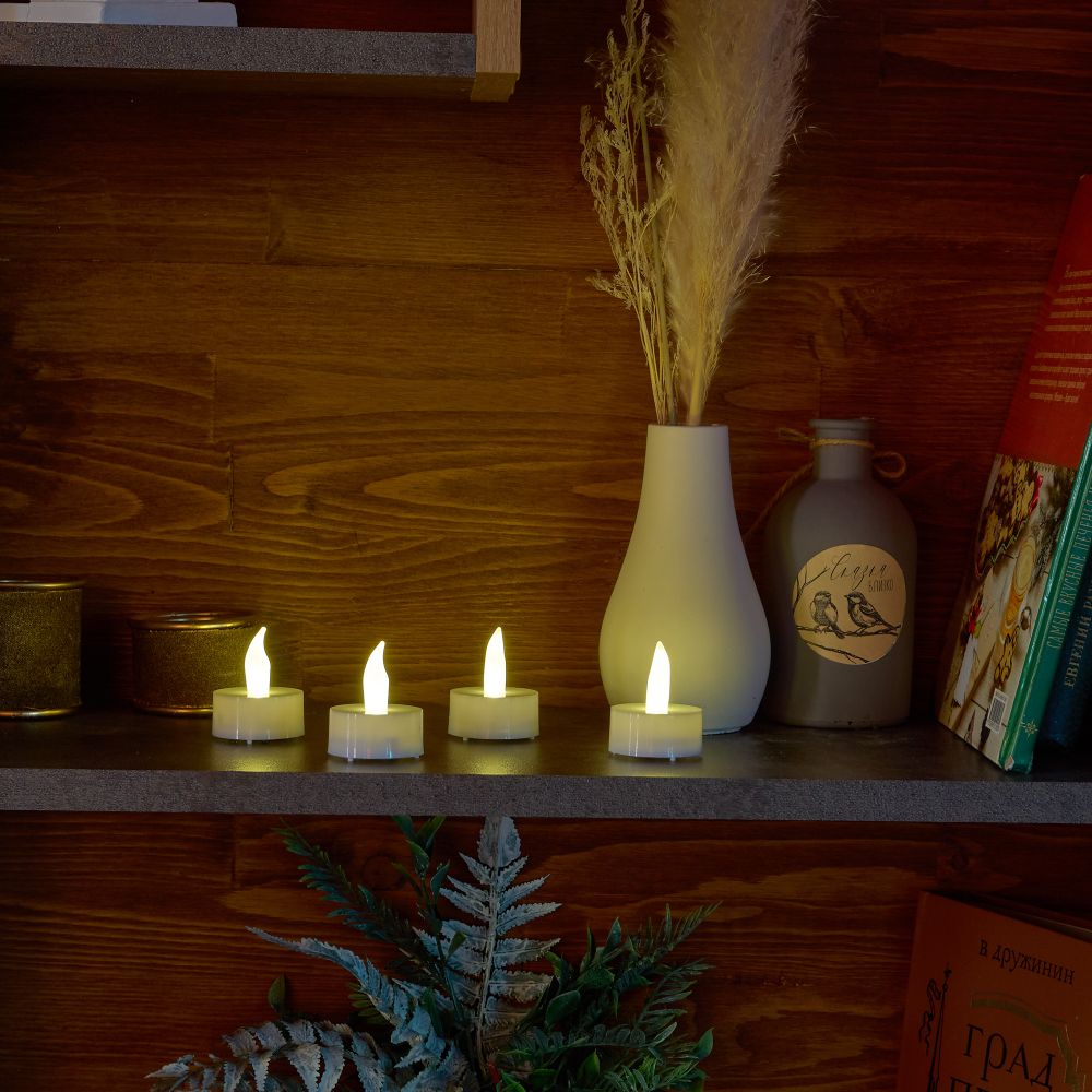 ULD-F070 WARM WHITE TEACANDLE SET4 Фигура светодиодная Свеча-таблетка на батарейках CR2032 в-к. в составе набора из 4 штук. 1 светодиод. Теплый белый свет. TM Uniel