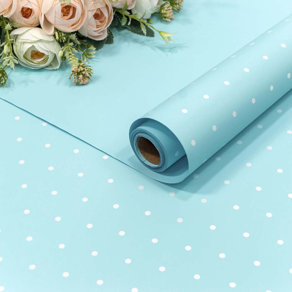 Пленка В рулоне 10 м х 58 см "Мелкий горошек" (Голубой)