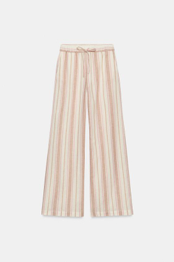 ZARA ШИРОКИЕ БРЮКИ В ПОЛОСКУ С МЕТАЛЛИЗИРОВАННОЙ НИТЬЮ, РАЗНОЦВЕТНЫЙ
