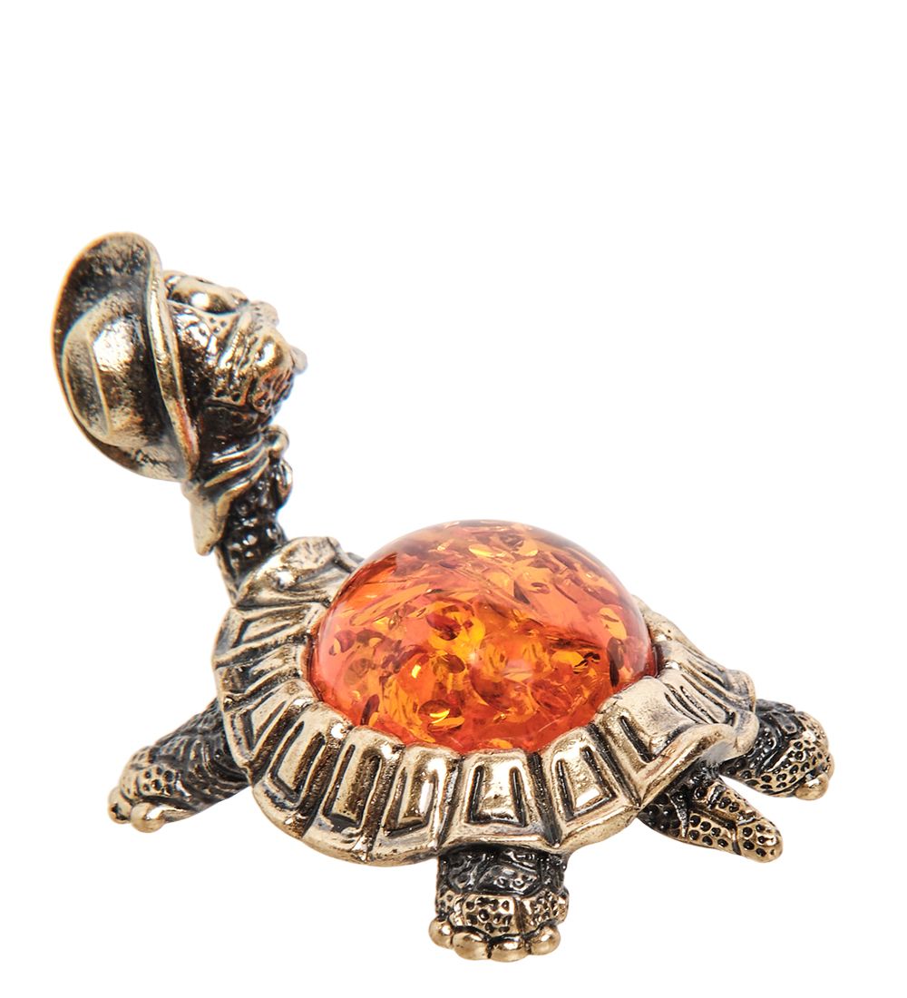 Народные промыслы AM- 603 Фигурка «Черепаха в шляпе» (латунь, янтарь)