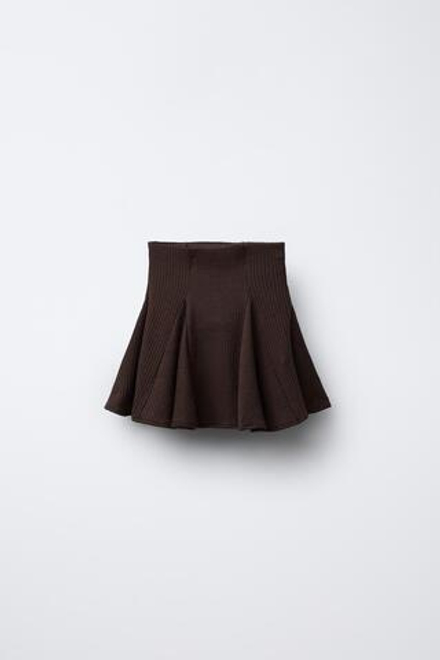 ZARA ЮБКА-ШОРТЫ В РУБЧИК С ОБОРКАМИ, КОРИЧНЕВЫЙ