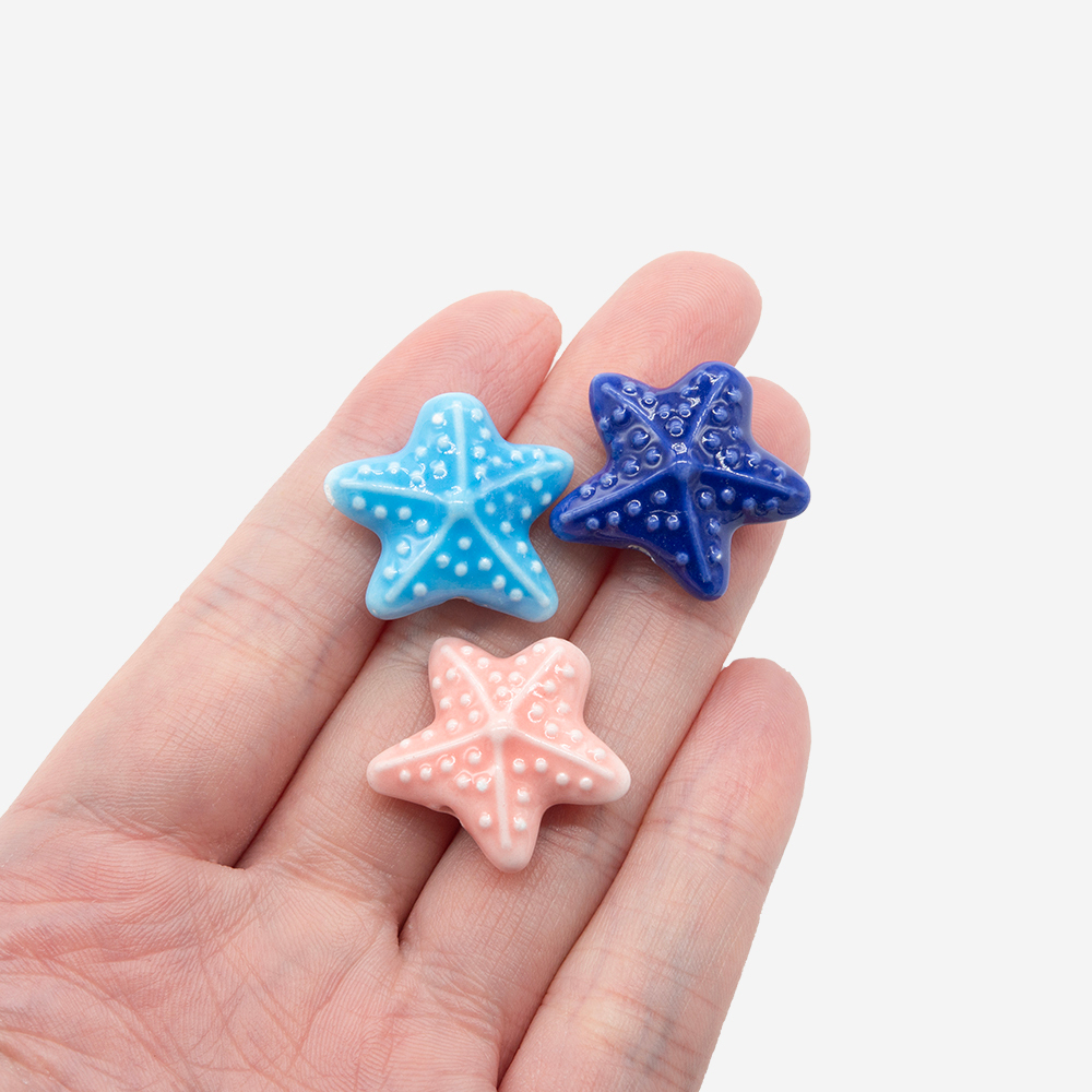 Бусина в форме морской звезды, 20*22,3мм, розовая, глазурированный фарфор