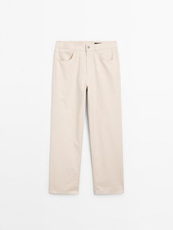Massimo Dutti Брюки прямого кроя со средней посадкой, кремовый