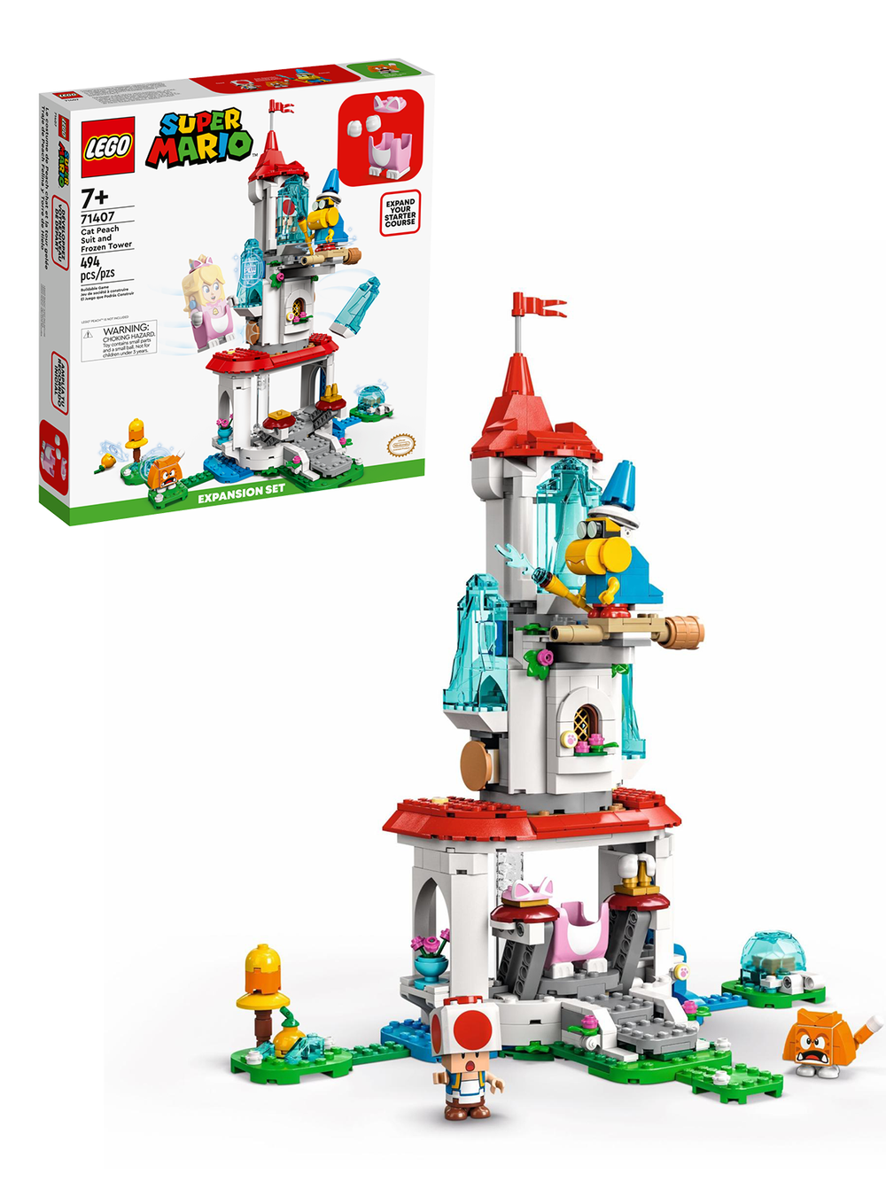 Конструктор Лего Супер Марио Наряд Пич-кошки и Ледяная башня 71407 | LEGO Super Mario Cat Peach Suit Tower 494 детали 7+