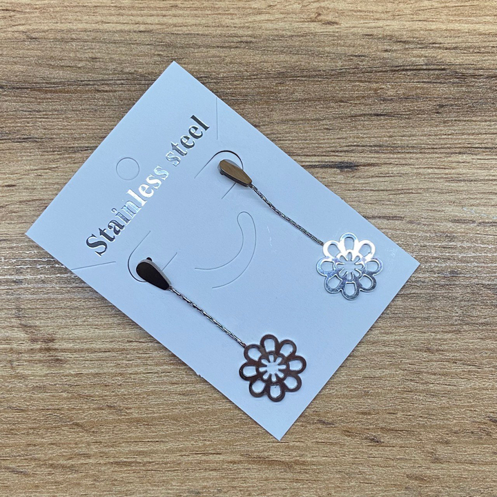 Серьги-гвоздики капля перевернутая жгутики Цветок мандала 8 лепестков цвет серебристый