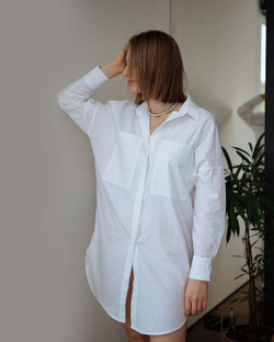 Длинная рубашка из вареного хлопка Белая