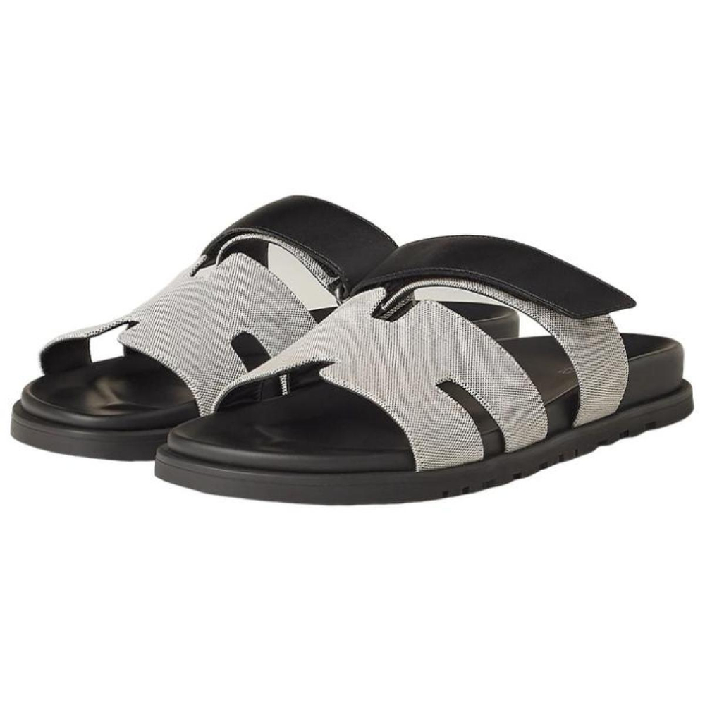 Hermes Chypre Flat heel Velcro fashion sandals Men's Gray and black, H231819Z H78