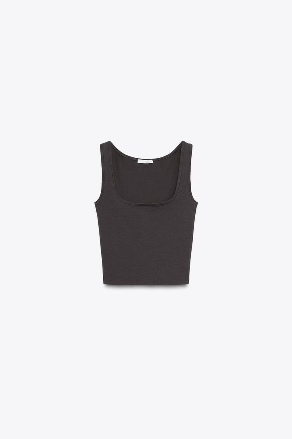 ZARA ТОП С КВАДРАТНЫМ ВЫРЕЗОМ, ТЕМНО-КОРИЧНЕВЫЙ