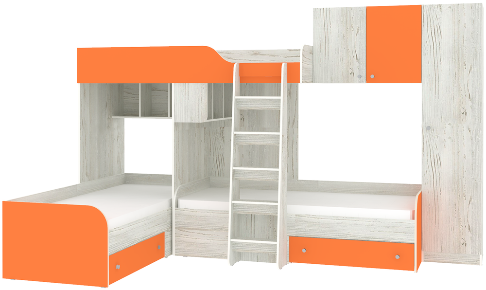 Кровать-чердак КарИВи Трио 2 Винтерберг Оранжевый