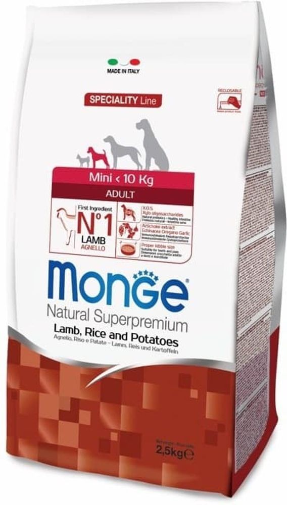 Monge Dog Speciality Mini корм для взрослых собак мелких пород ягненок с рисом и картофелем 2,5 кг