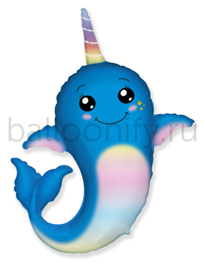 Шар (37''/94 см) Фигура, Счастливый нарвал, 1 шт.