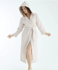 Женский вафельный халат с капюшоном 4160 кремовый