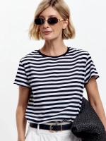 Футболка дизайнерская тельняшка оверсайз с фигурным низом