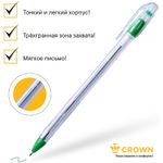 Ручка шариковая Crown Oil Jell зеленая, 0,7мм, прозрачный корпус